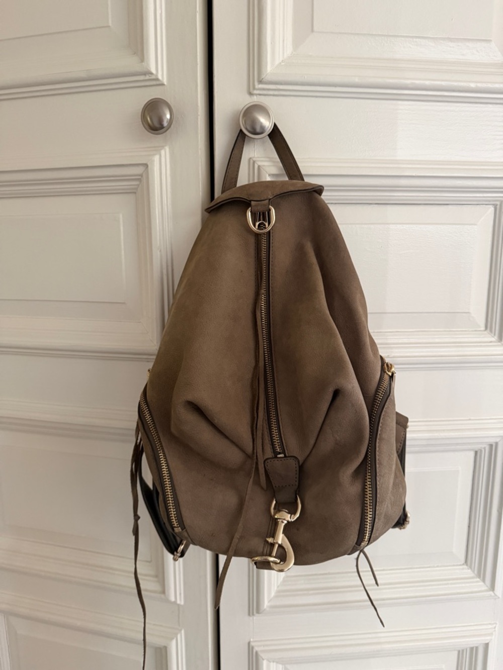 Rebecca Minkoff Taupe Suede Backpack with Gold Hardware
